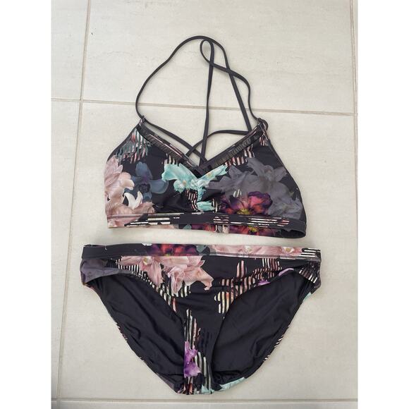 CALIA Other - Calia Swim Bikini Swimsuit Plunge Multicolor Floral Striped Swimwear